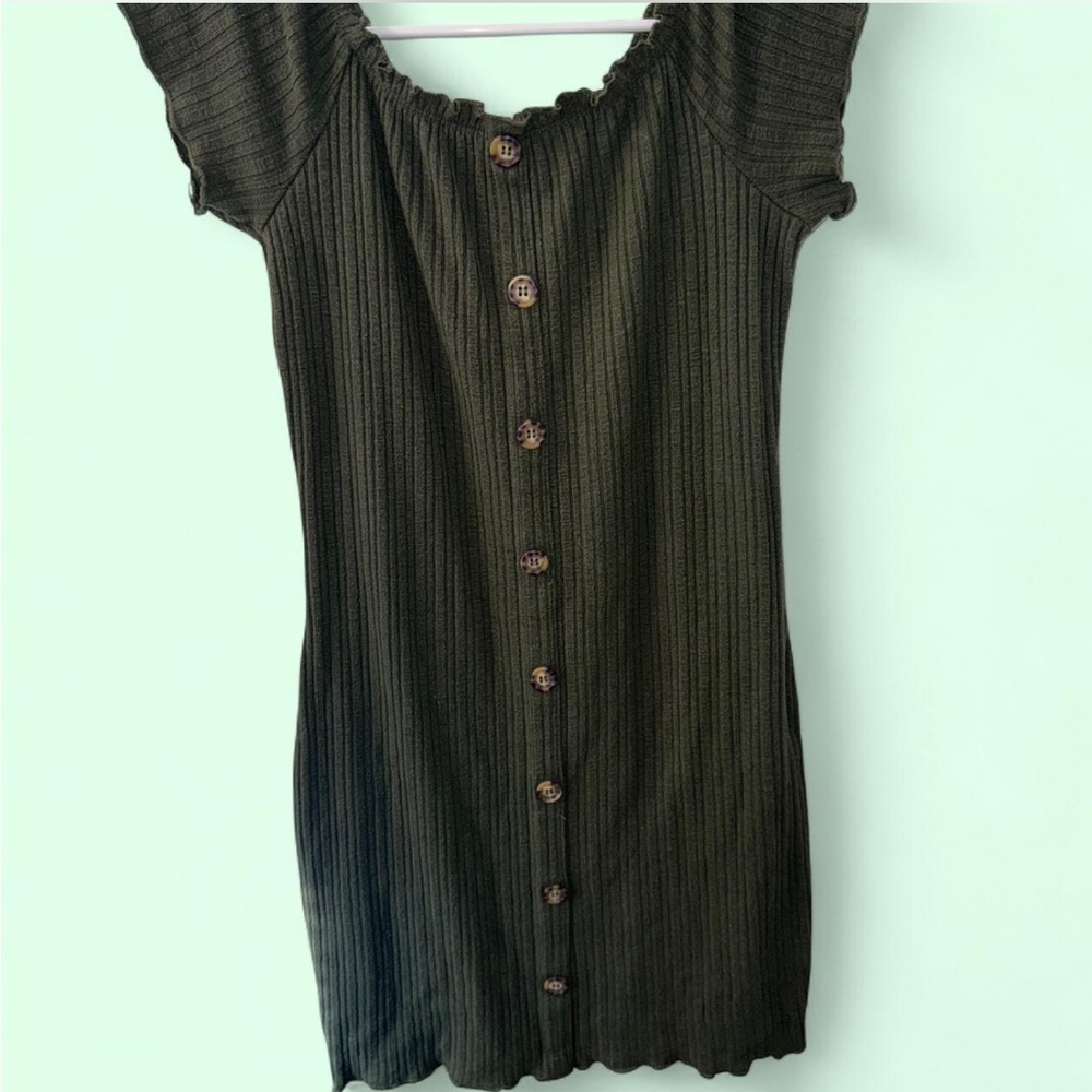 No Boundaries Olive Button-Up Mini Dress